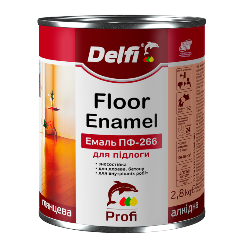 Емаль алкідна DELFI ПФ-266, глянець червоно-коричневий, 2,8кг